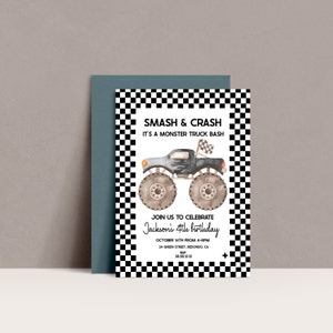 Monster Truck Birthday invitation, Monster Jam, Any Age, Monster truck bash Modern  invitation boy birthday, Editable template, printable