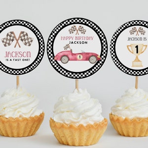 Race car birthday cupcake toppers, cake topper,  race car decor, race car invitation racecar party 1st birthday editable template printable