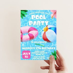 Pool Party Invitation, Pool Birthday Invitation, Birthday pool party, Pool party, Summer, swimming party, EDITABLE, INSTANT DOWNLOAD
