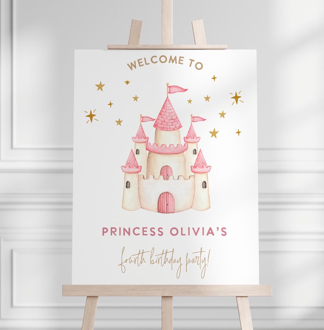 Editable Princess Birthday Welcome Sign: Pink Castle Decor (digital ...