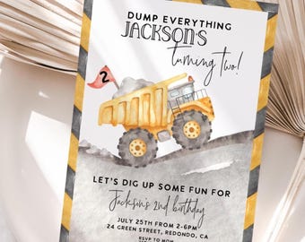 Editable Construction Birthday invitation, Dump Truck party: Dirt Construction invite, Instant download (Printable Template)