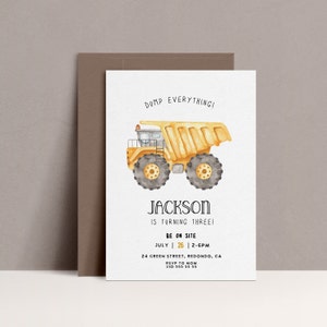 Dump Truck Party, Construction Birthday party invitation template, construction party, boy birthday party, digger party,  editable download