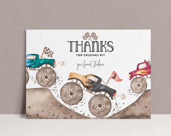 Monster Truck Birthday Thank you Card, postcard (Editable Instant Download)