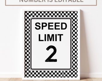 Editable Speed Limit Birthday Sign: Checked frame, Race Car Party Decor (Digital Download)