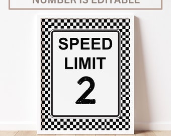 Panneau d'âge d'anniversaire de limitation de vitesse, anniversaire de limitation de vitesse modifiable, panneau de limitation de vitesse, anniversaire de voiture de course, camion monstre, anniversaire de moto tout-terrain, corjl