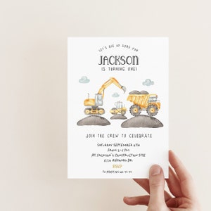 Convite de aniversário de construção, qualquer idade, convite de escavadeira, festa de escavadeira, festa de construção, caminhão, festa de aniversário de menino, download editável