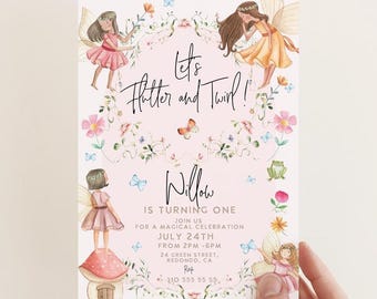 Editable Fairy Birthday Invitation: Enchanted Garden Party, Flutter and twirl, isntant download (Printable)