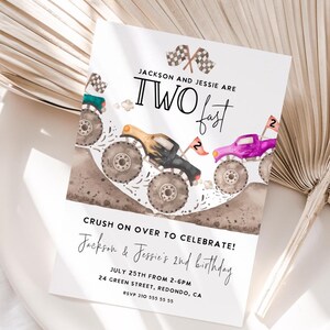 Two Fast Monster Truck Joint Birthday Invitation (Digital Download)
