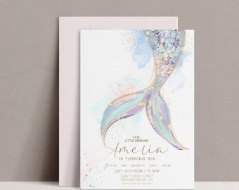 Mermaid Birthday invitation, Editable mermaid invite, under the sea invitation, Girl Mermaid party, mermaid pool party TEMPLATE, printable