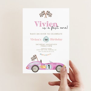 Editable Fast One Birthday Invitation, 1st birthday Fast One Girl,  Race Car birthday Invite, template, printable, corjl, INSTANT DOWNLOAD
