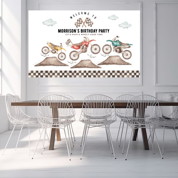 Dirt Bike Birthday banner, Dirt bike backdrop, Race on over,  motorcycle Invite, Dirt bike birthday Editable template, printable, DOWNLOAD