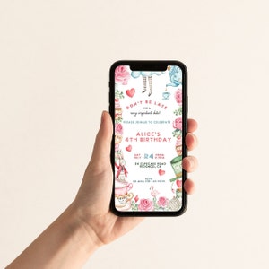 Alice in Wonderland Birthday Evite invitation Electronic Invitation - Tea party - iphone - mobile - Editable Template Corjl INSTANT DOWNLOAD
