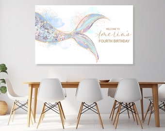 Editable Mermaid Birthday Backdrop: Under The Sea Party (Digital Download)