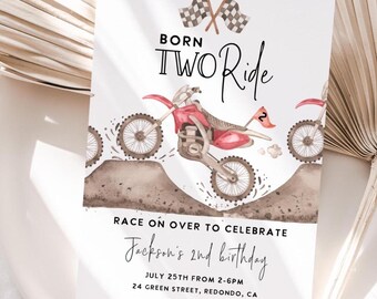 Invitación para el segundo cumpleaños de Dirt Bike: Dos carreras rápidas (imprimible)