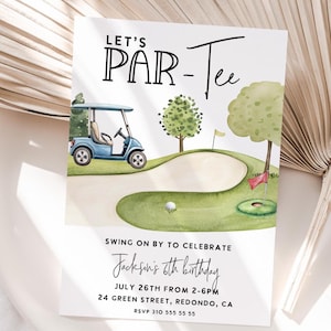 Golf Birthday invitation, Let&#39;s Par-Tee invite, Golf Invitation, any age, Mini Golf party invite, Golf theme, instant download, Editable