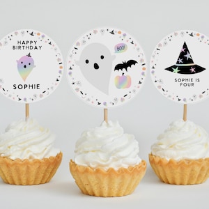 Chapéus de coco para cupcake de Halloween, chapéus de coco para bolo de aniversário de Halloween, Spooktacular, decoração de bolo, chapéus de coco, aniversário para meninas, modelo DIY para impressão