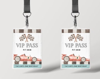 Race Car Birthday VIP Pass,  Pit Crew, Favor Tag, second birthday, boy, Editable birthday template, printable, minimalist, INSTANT DOWNLOAD