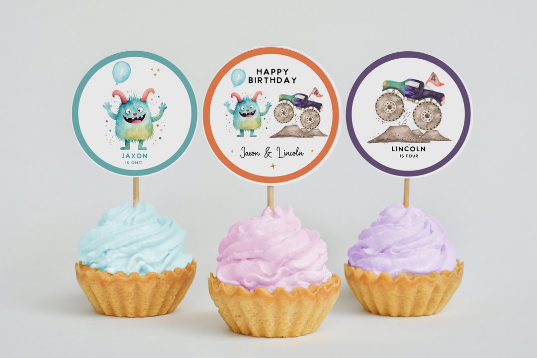 Monster Truck Cupcake Toppers, Joint Birthday, Monster Birthday, DIY ...