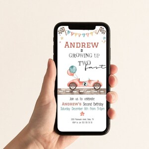 Race Auto Verjaardag Uitnodiging, Twee Snelle Uitnodiging kaart, Elektronische uitnodiging, Evite, Mobiel, iphone, Bewerkbare sjabloon, Corjl, INSTANT DOWNLOAD