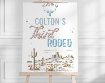 Third Rodeo Welcome Sign: Western Birthday Party Decor (Editable Digital Download)