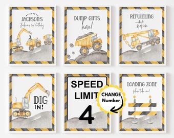 Construction Party Signs: Editable Truck digger Birthday Decor (Digital Download)