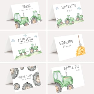 Green Tractor food tent labels, Party food tent, tractor food labels, Tractor Birthay, printable food tent, tractor party decor, download