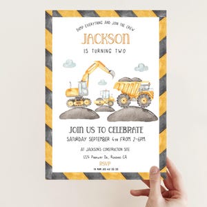 Construction birthday invitation, Construction party, truck party, construction invite, Excavator invite, digger invite,  template printable