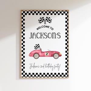 Editable TWO FAST birthday welcome sign, Red Race Car birthday decor, 2nd birthday, racecar party, racing party, vintage race car, template