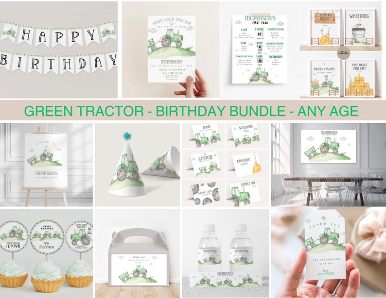 Tractor Birthday Thank You Tags: Farm Party Favor, Editable Template ...