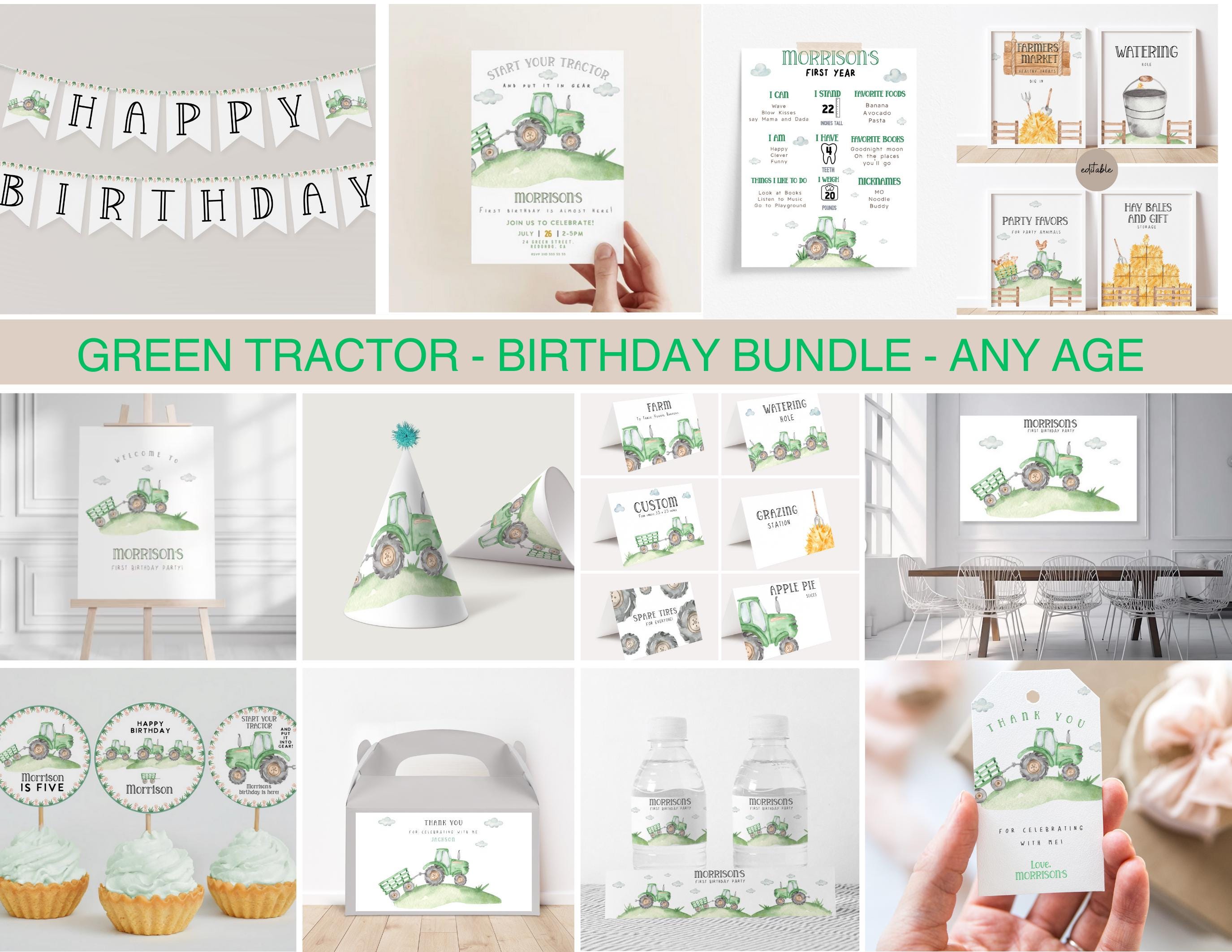 Tractor Birthday Thank You Tags: Farm Party Favor, Editable Template ...