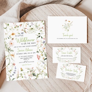 Wildflower baby Shower Invitation bundle litte wildflower baby shower invite flower baby shower, diaper raffle editable instand download