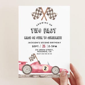 Race Car birthday invitation, TWO FAST birthday invite, Car birthday, racer invite, 2nd birthday, race car party, editable, printable