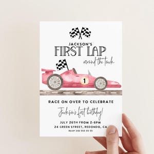 FIRST LAP Race Car Inviation, 1st birthday, Red Race Car birthday, Racing party, checkered flag, Fast one invitation, Racecar, Editable