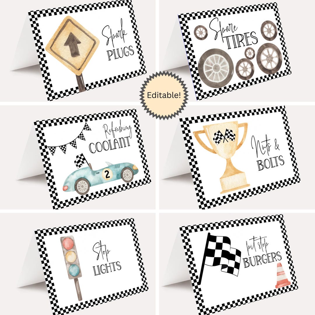 Editable Race Car Food Tents, Racer Food Labels, Race Car Birthday ...