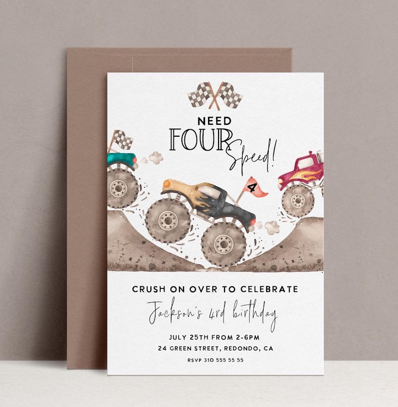 Monster truck birthday invitation, Monster truck theme birthday, Monster truck party, Monster Jam birthday, Monster truck invite, Fast one birthday, Monster truck fast one party, second birthday invitation, 4th birthday
Need for speed birthday