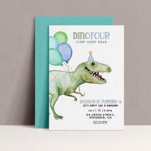 Editable Dino Four birthday, Dinosaur Birthday Invitation,  Dinosaur party, rex invite,  dino party, 4th birthday  invitation, printable