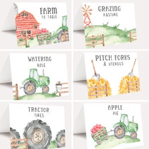Editable Tractor Birthday food tents, Green Tractor food labels, Farm birthday, tractor invite, tractor birthday decor, food signs, download