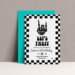 Rock On Skeleton Birthday Invitation: Rad Halloween Party (Digital Download)