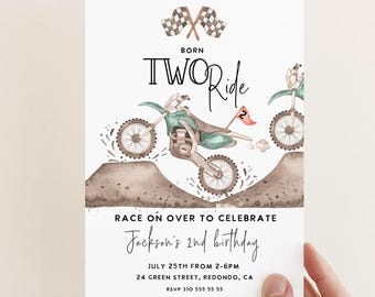 Green Dirt Bike 2nd Birthday Invitation: Born Two Ride (PRINTABLE)