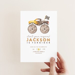 Monster Truck Birthday invitation, Any Age,  Minimalist, Monster Truck Invite, DIY kids birthday, Editable template, printable, DOWNLOAD