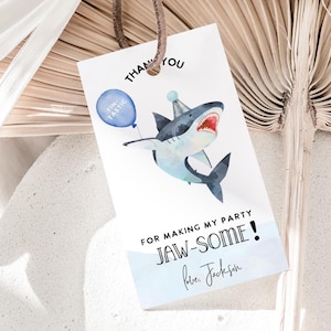 Shark Favor Tags, Shark Birthday Gift Tags, any age, Shark Thank you tags, Pool Party, Shark theme, Shark party decor, Jawsome, Printable