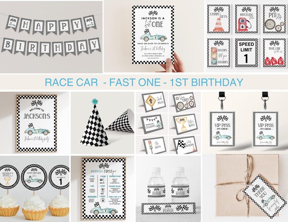 Race Car 1st Birthday Party Bundle: Editable Decor (Digital Download)