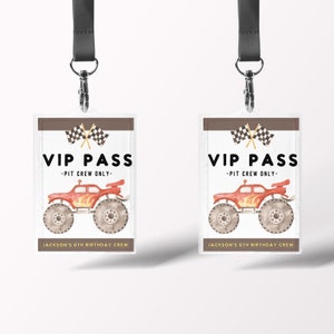 Monster Truck Birthday VIP Pass: modello modificabile (download immediato)