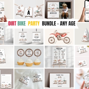Dirt Bike Birthday bundle, Any Age,  Race on over, Bike party, Bike invite DIY kids birthday, Editable template, printable, INSTANT DOWNLOAD