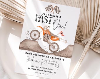 Dirt Bike 1st Birthday Invitation: Orange Motocross Party (Digital Download)