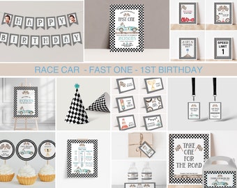 Race Car 1st Birthday Invitation Bundle: Editable Racing Party Template (Digital Download)