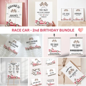 Race Car birthday invitation party bundle, TWO FAST birthday invite, Car birthday, second birthday, 2nd birthday boy invite, editable corjl