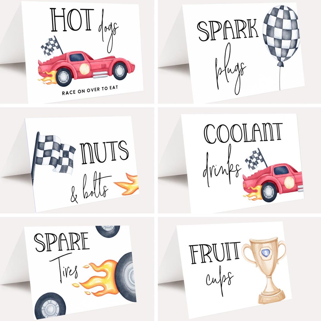 Race Car Food Tents: Editable Racing Birthday Party Labels (digital ...