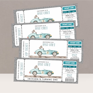 Rennauto-Geburtstags-Einladung Ticket-Einladung SCHNELL EIN Geburtstag erster Geburtstag einladen Vintage Auto 1. Geburtstag Junge Geburtstag bearbeitbare Vorlage