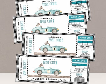 Race car Birthday invitation Ticket invite FAST ONE birthday first birthday invite vintatge car 1st birthday boy birthday editable template